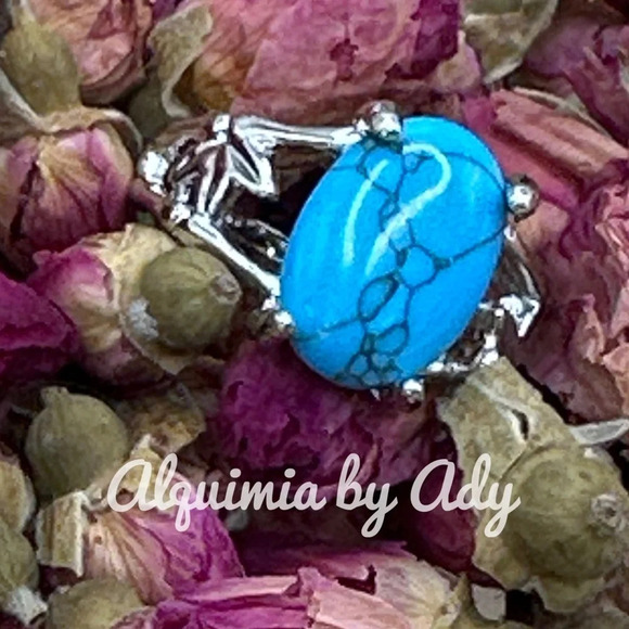 Turquoise raindrop silver Victorian ring/protection and peace - Picture 1 of 8